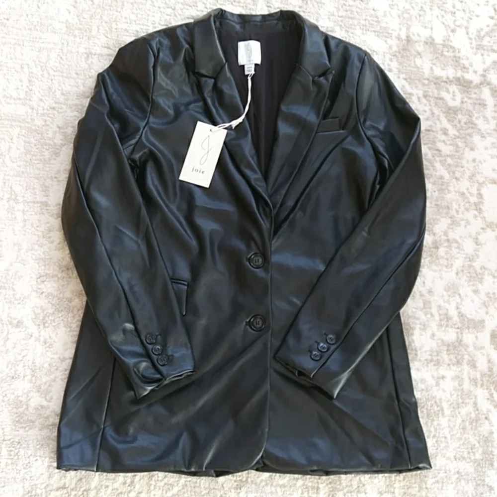 NEW Joie Faux Leather Lined Two Button Black Jacket Medium - Picture 9 of 14